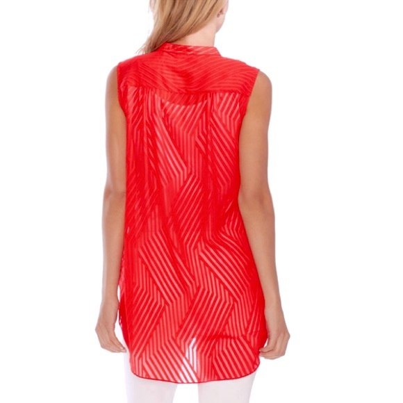 Vince Camuto Textured Striped Geo Sheer Tunic Top - Picture 2 of 6